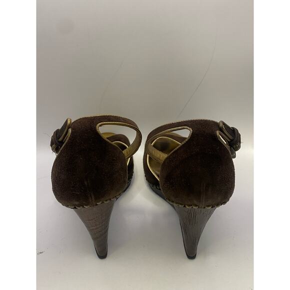 Prada Brown Suede Peep Toe Wedge Sandals Sz 37.5 (US 7) - Picture 4 of 8